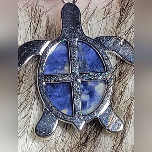 Sodalite Gemstone Turtle Necklace - Picture 8 of 9